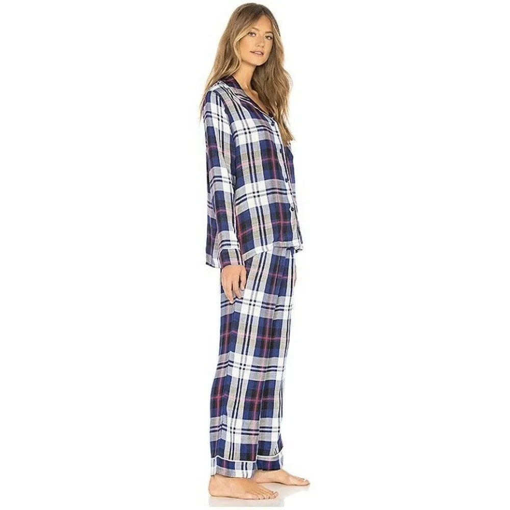Revolve Plush Red Blue Plaid Pajama Set New w Tags XS - Image 2
