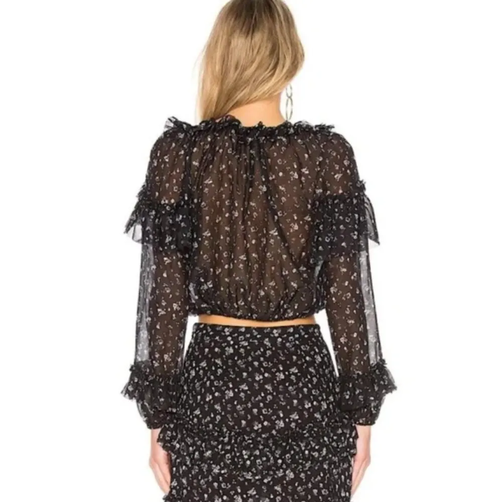 SET Loveshackfancy popover top and lily silk skirt set in black jardin print - Image 3