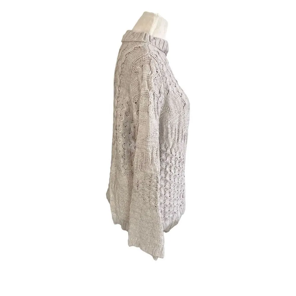 Soft Surroundings NWT Sweater Open Cable Knit Flare Sleeve Mock Neck sz L - Image 3