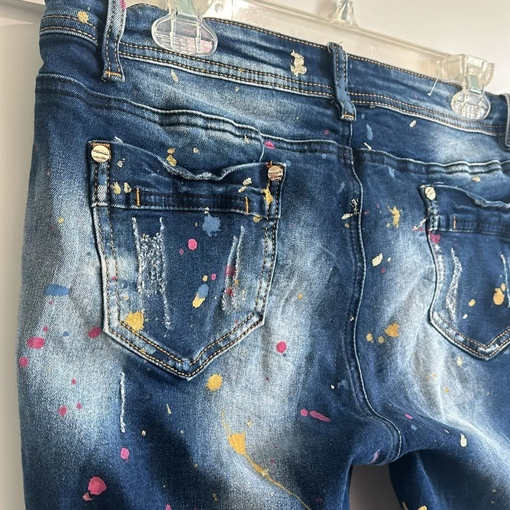 Dsquared Luxury Women's 32 Paint Splatter Slim Leg Studded Ankle Jeans Artsy - Image 8