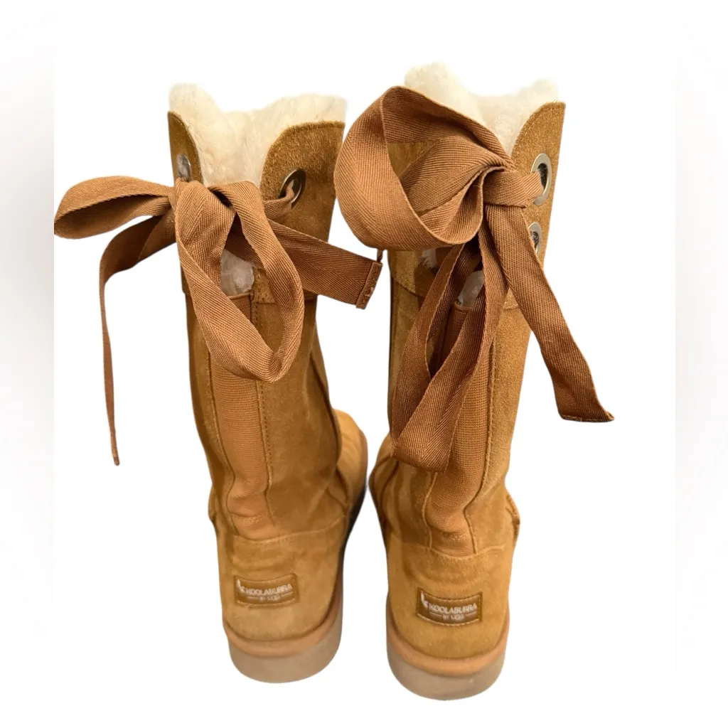 Koolaburra by UGG ANDRAH Chestnut Suede Bow tie tall Winter Boots Sherpa suede 9 - Image 5