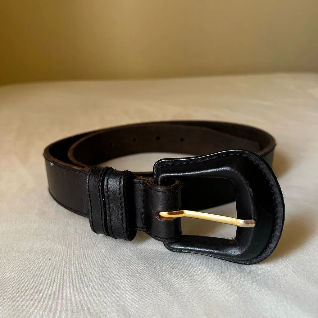 Vintage Black Leather Waist Belt Wide Buckle Casual Dress Classic‎ Boho 28 - Image 5