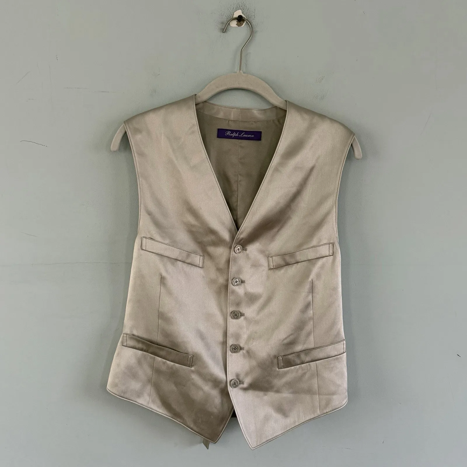 Ralph Lauren Purple Label Astor Vest Gray Silver Satin Waistcoat - Image 3