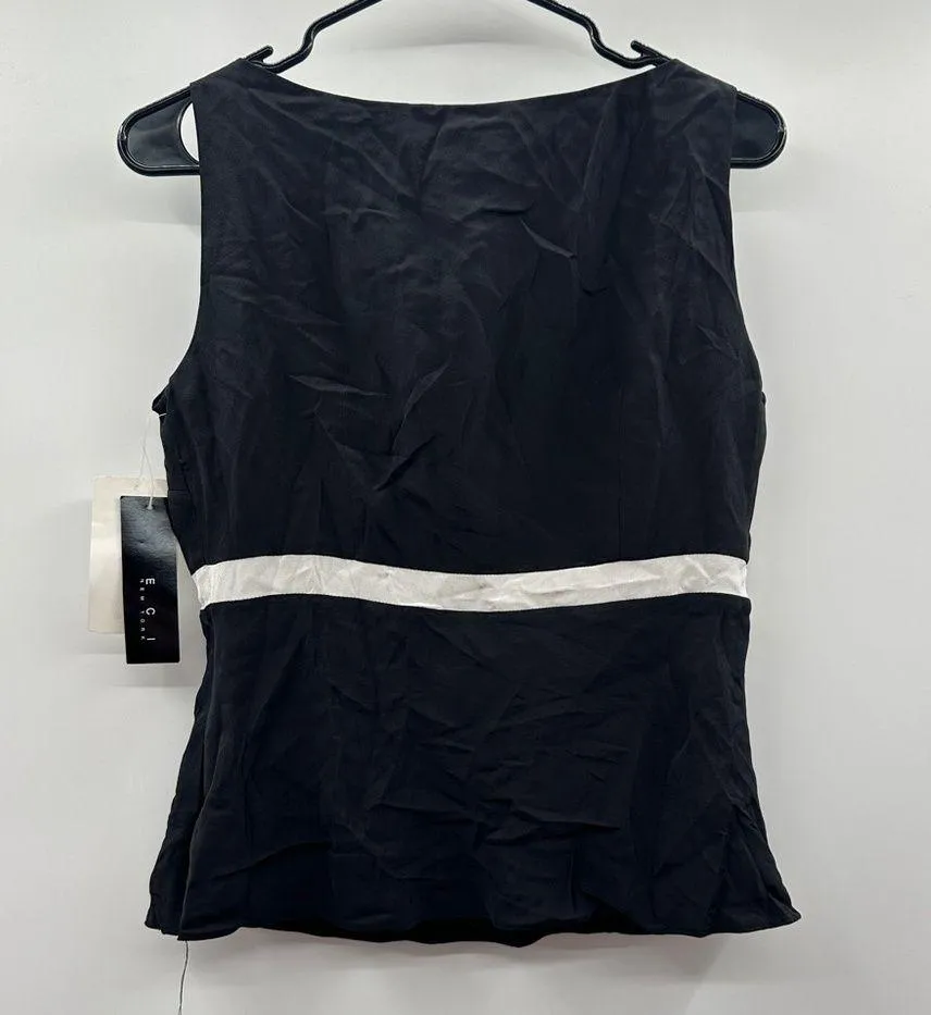 ECI  New York 100% Silk Black & White Bow Front Sleeveless Top Size 4 - Image 2