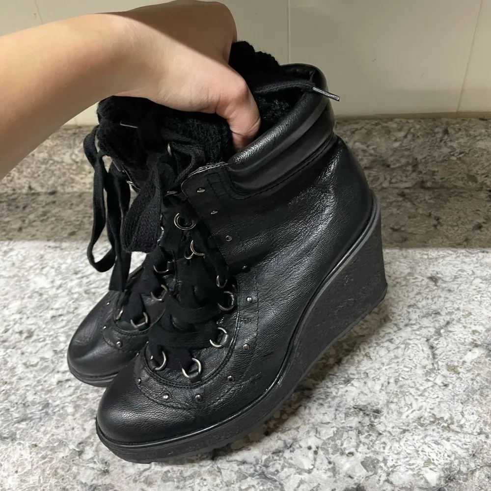 ZARA Lace Up Leather Wedge Stud Combat Boots - Image 8