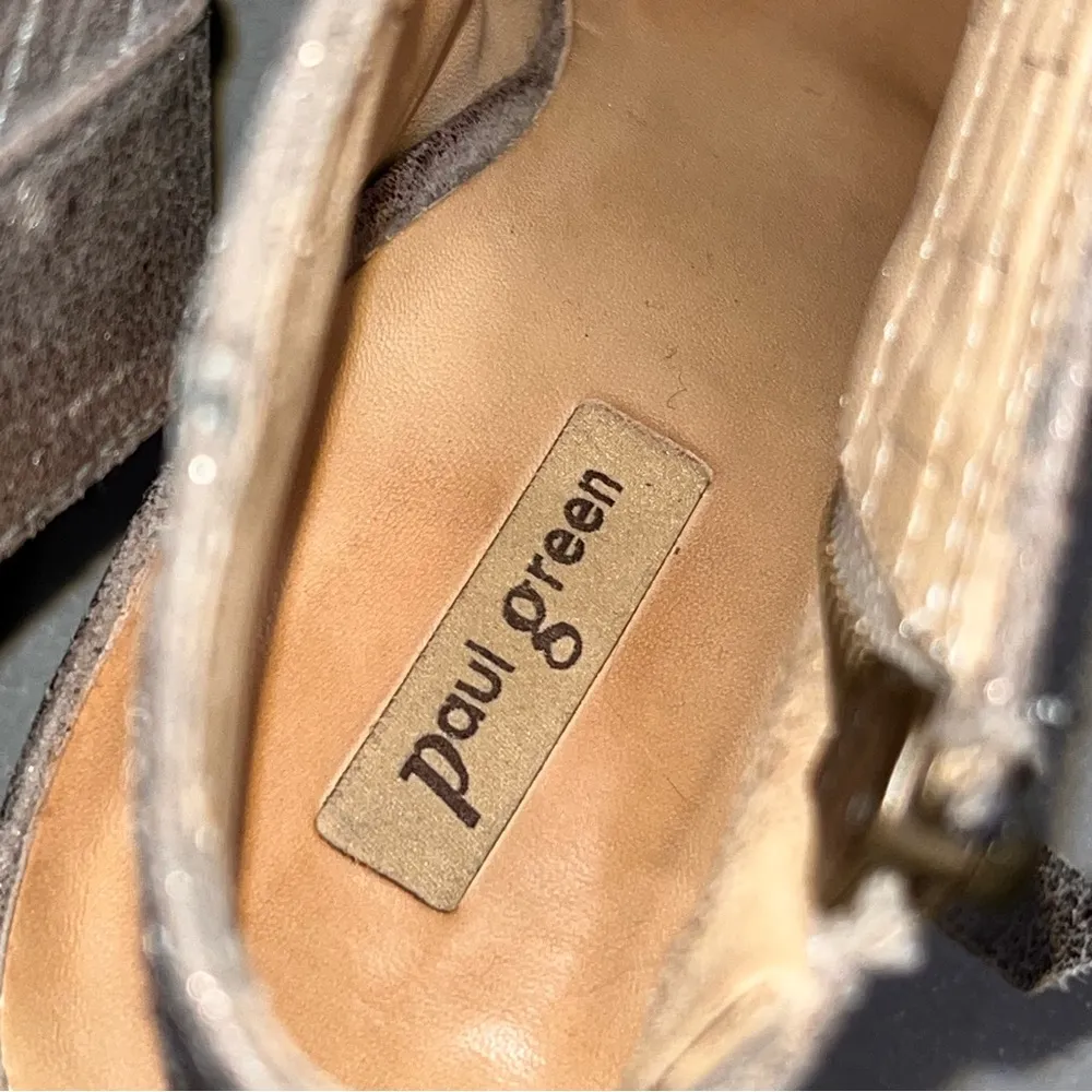 Paul Green Cayanne Smoke Brush Metallic Leather Peeptoe Sandals Booties - Image 8