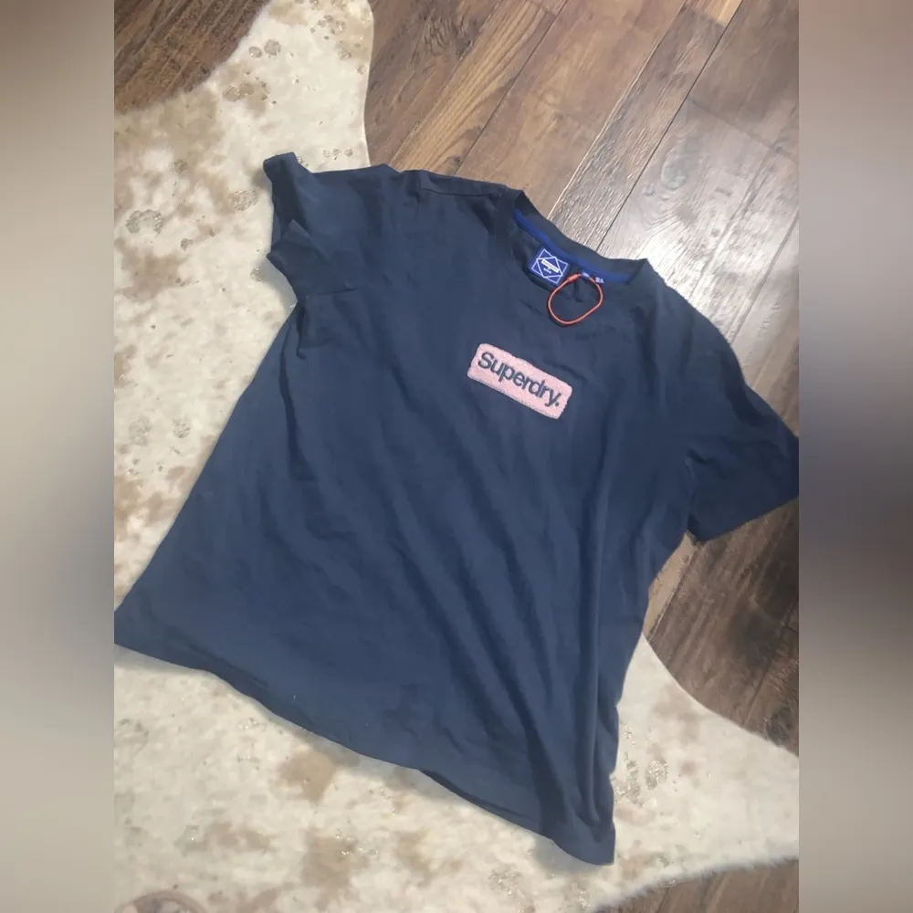 Superdry logo tee blue fuzzy tee L blue nwot women’s casual streetwear spring - Image 5
