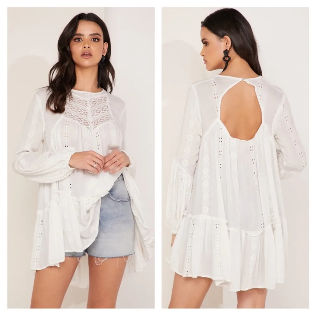 FREE PEOPLE Kiss Kiss Embroidered Eyelet Mini Dress XS - Image 4