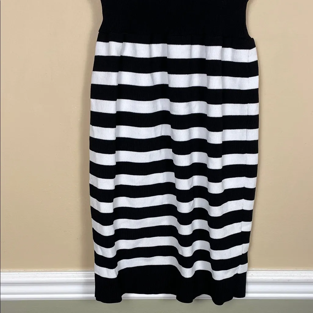 John + Jenn Women’s Knit Striped Black White Sleeveless Dress - Image 3