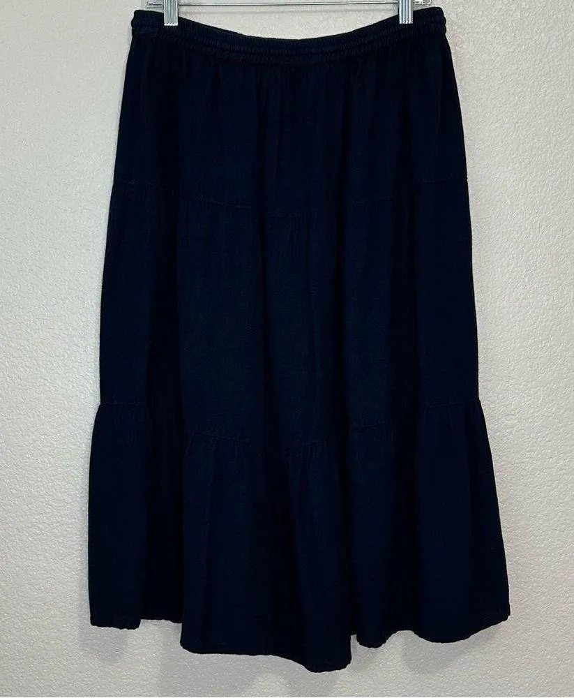 Anthology Linen Blend Navy Blue Tiered Midi Skirt Size 10 - Image 4