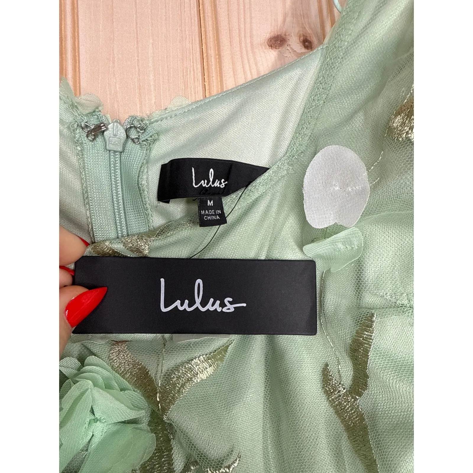 NWT Lulus Elite Cutie Mint Green Mesh 3D Floral Embroidered Midi Dress Size M - Image 5