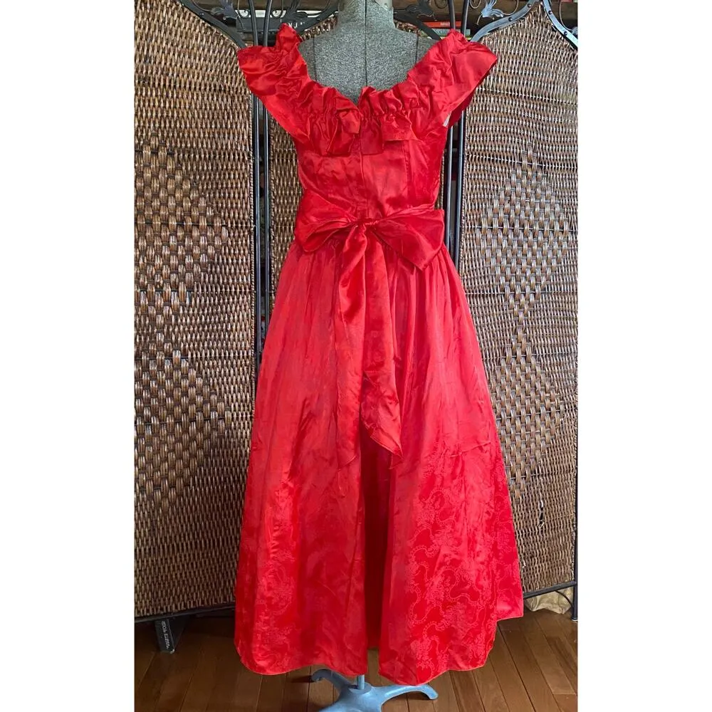 Size S-M//Vintage Gunne Sax Cherry Red Satin Southern Belle Formal Dress - Image 3