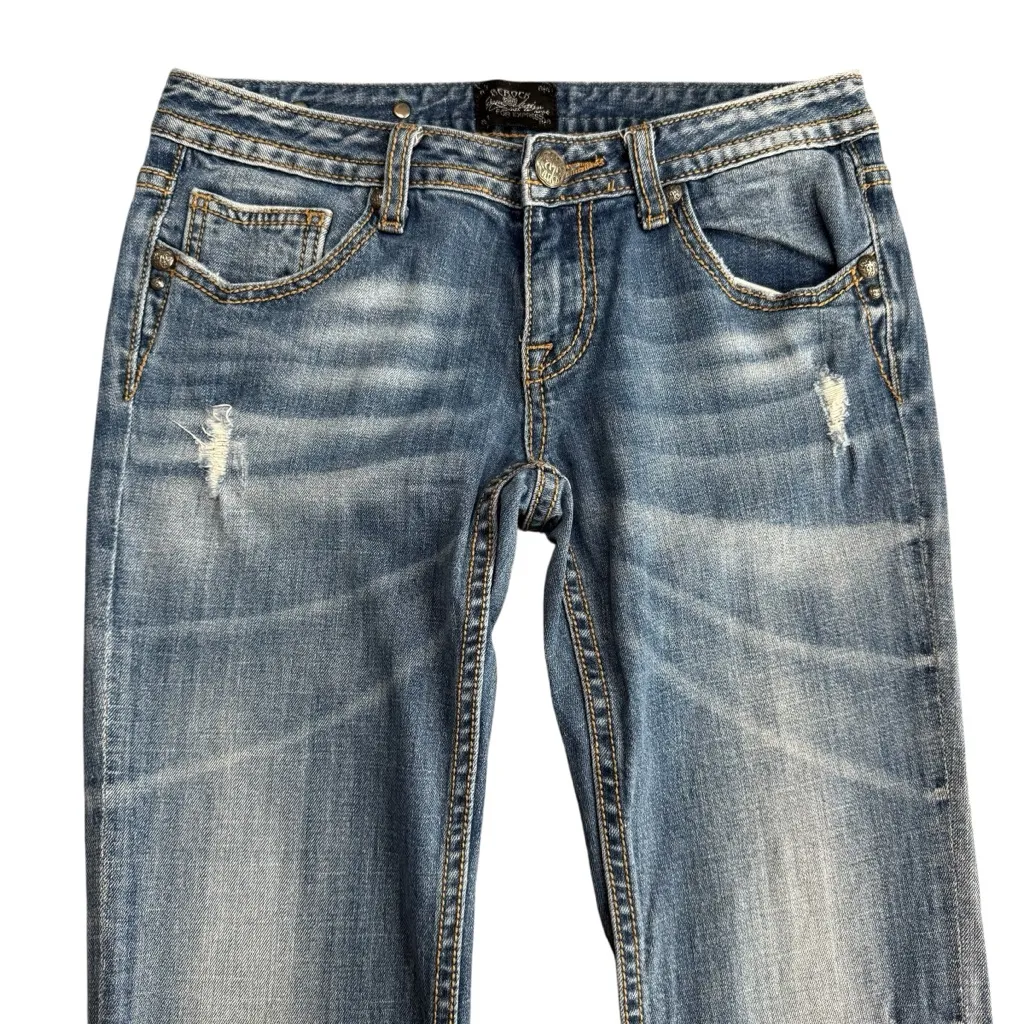 Vintage Rerock Express Size 6 Low Rise Bootcut Flare Jeans Y2K Design Pockets Blue - Image 4