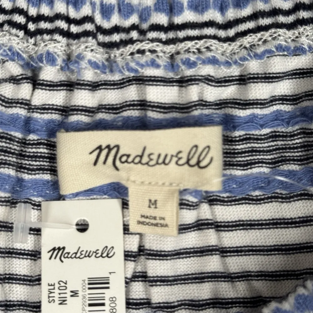 Madewell Shirt Women Medium Blue White Striped Jacquard Keyhole Crop Top Cottage - Image 6
