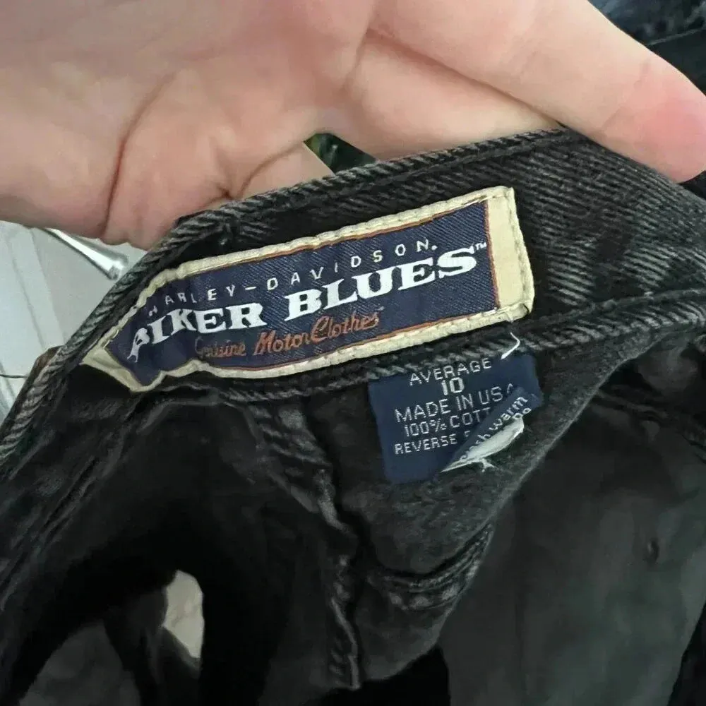1115 Harley Davidson Biker Blues Denim Shorts Size 10 Color Black - Image 6
