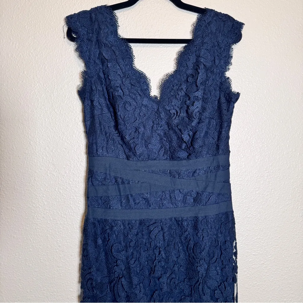 Tadashi Shoji Blue Lace Mini Sheath Dress Womens 10 Sleeveless Classic Formal - Image 11