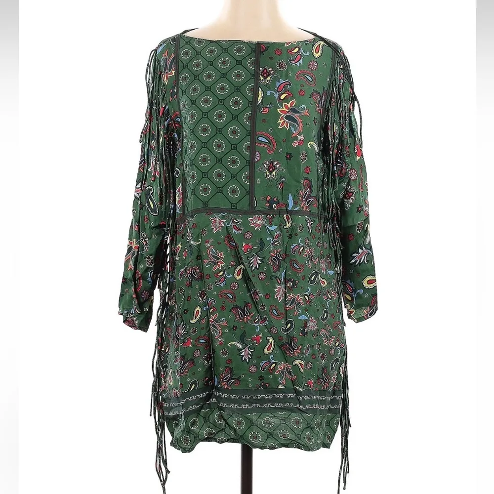 Zara Green Bohemian Fringe Paisley Print Mini Dress Women’s Size Small S NWT - Image 5