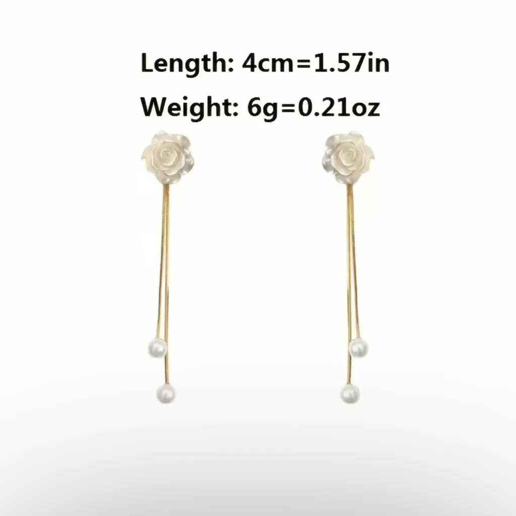Faux Pearl Flower Tassel Gold‎ Plated Earrings Alloy Dangle Jewelry Accessories Gold - Image 7