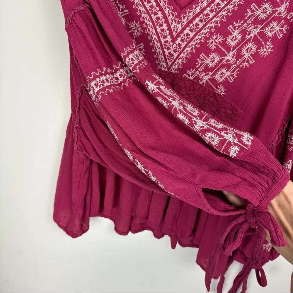 American Eagle Embroidered Boho Top Sz XL Pink Balloon Sleeves - Image 10