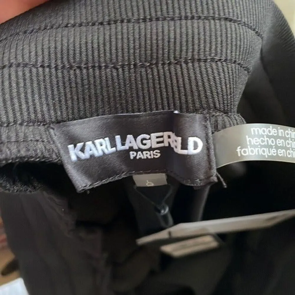 Karl Lagerfeld Satin Joggers Lace Trim Crepe Back Drawstring Waist Pants M - Image 6