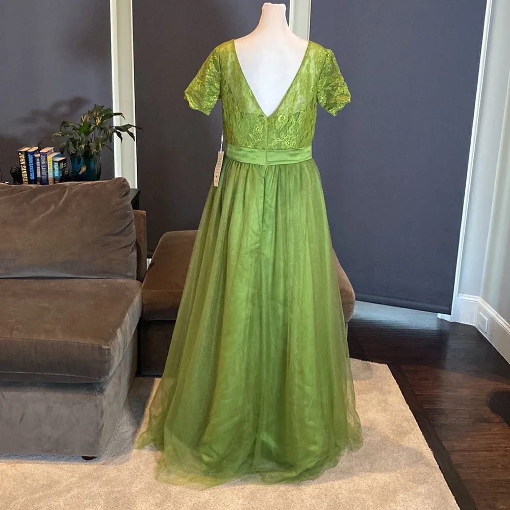 Women’s Full Length Tulle & Lace Sort Sleeve Dress with Zip Up Back Size 12 NWT Green - Image 4