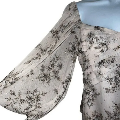 EXPRESS Light Pink Chiffon Floral With‎ Silver Threading Blouse NWOT Size Small - Image 4