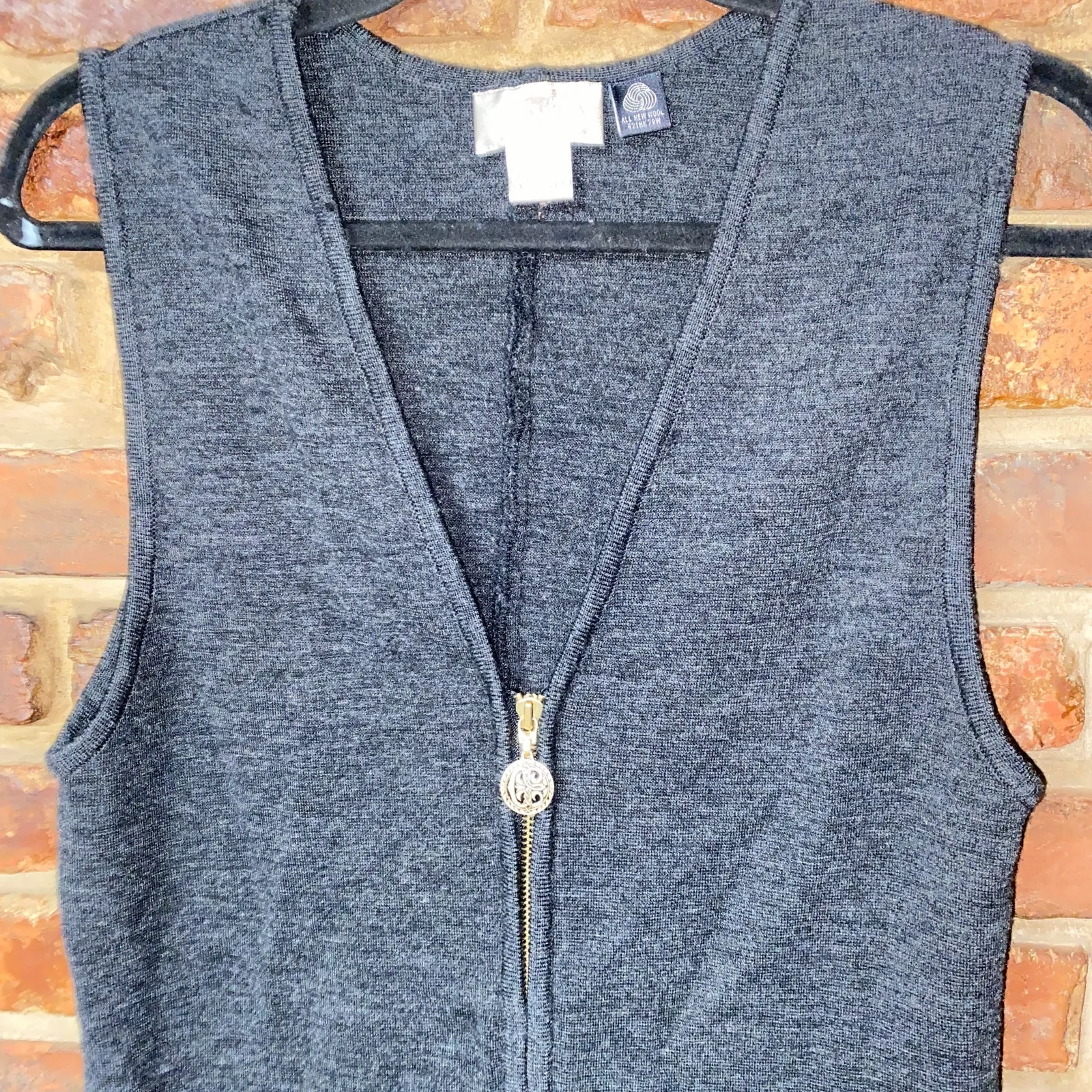 Nordstrom Vintage 90s Gray Merino Wool Sleeveless Full Zip-Up Sweater Dress 8 - Image 2