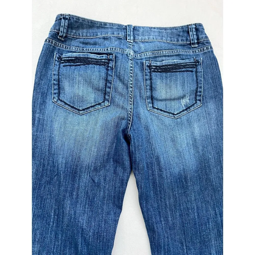 Elle Mid-Rise Skinny Boyfriend Patchwork Straight Leg Jeans Size 10 - Image 8