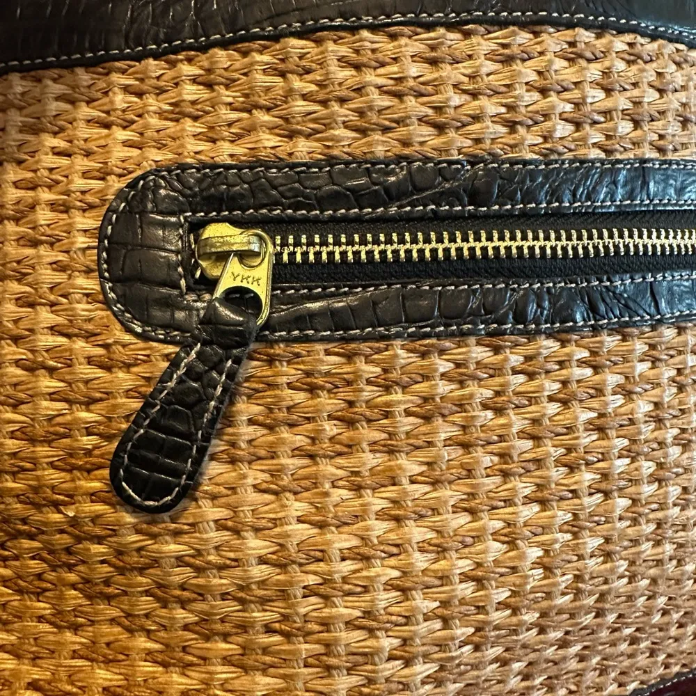 Brahmin Vintage Croc (Leather)and woven Tan and Black Tote Bag - Image 4