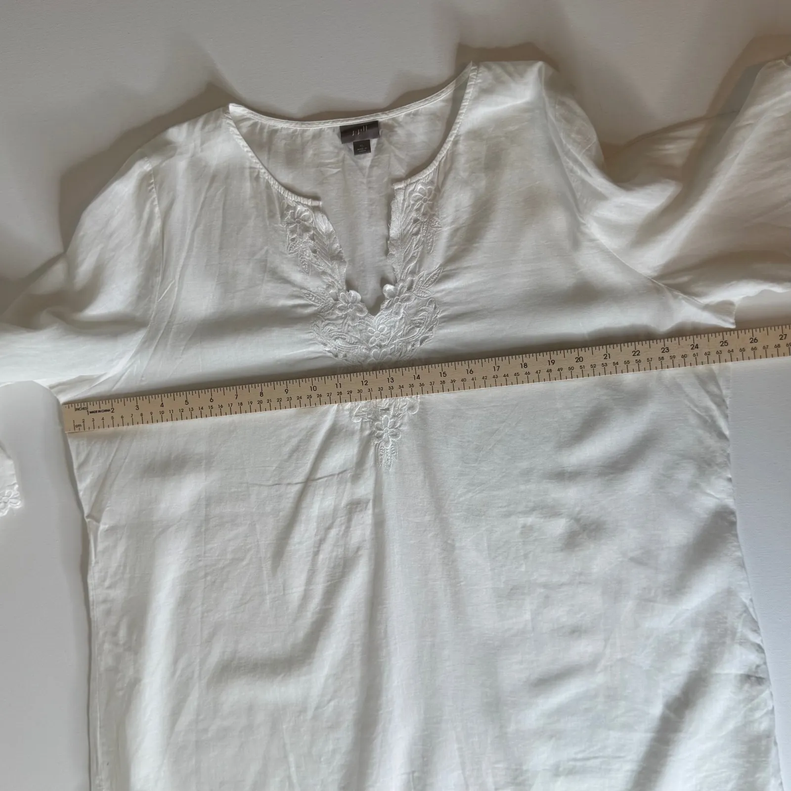 J‎ Jill Embroidered Tunic Top Sz XL Linen Blend Coastal Grandma Beachy Vacation White - Image 11