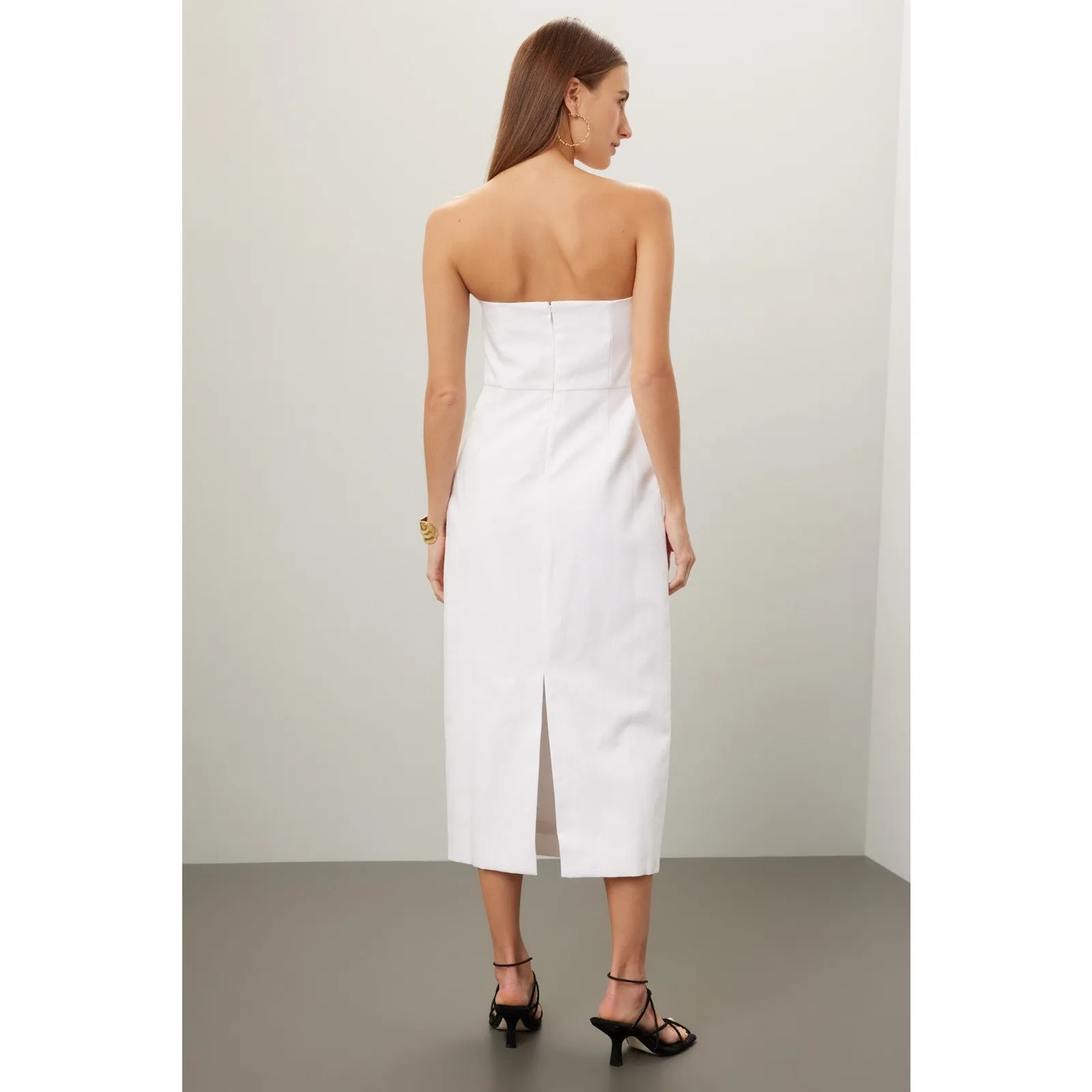 MARA HOFFMAN White Linen A-Line Strapless Bloom Bodice Maia Dress size 10 - Image 2