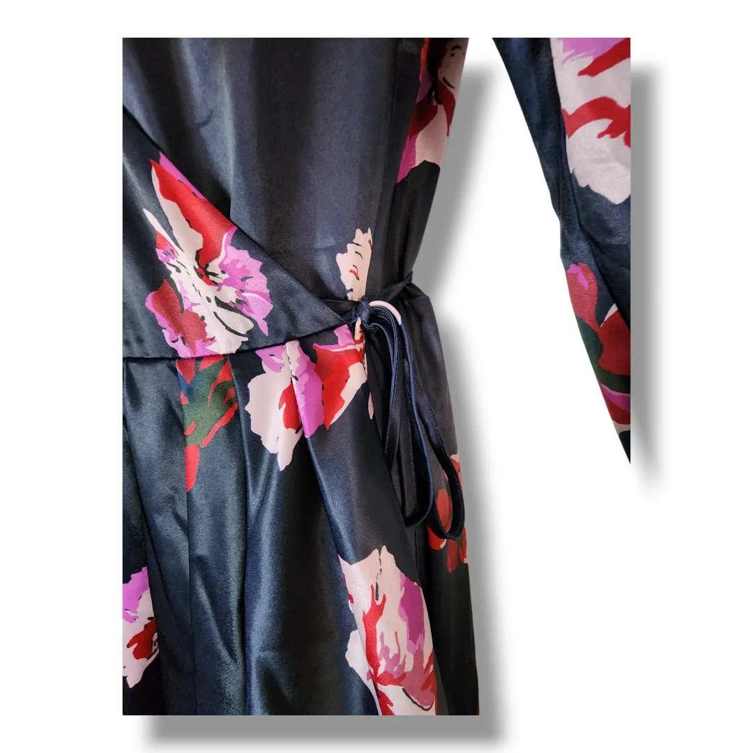 Joie Miltona Navy Floral Satin Wrap Midi Dress Women’s Size Small - Image 7