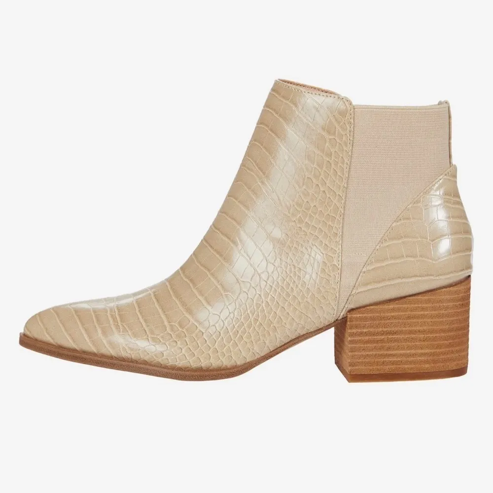 Chinese Laundry Womens Finn Beige Tan‎ Cream Faux Vegan Leather Croc Boots 10 - Image 2