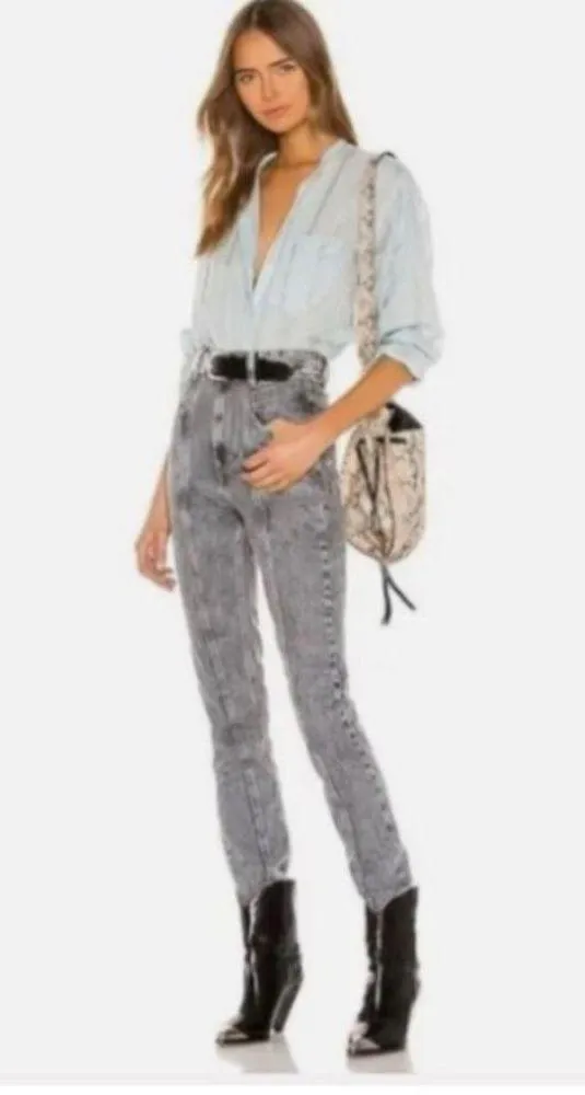 Isabel Marant Etoile Pantalon Hominy Gray High Waist Acid Stone Wash Jeans 38 4 - Image 13