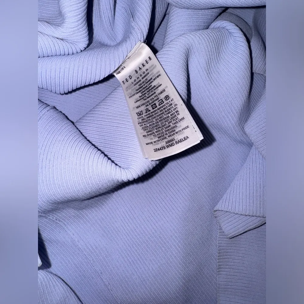 NWOT TED BAKER LOUNIA Fluted Sleeve Knitted Bodycon Midi Blue Dress sz 14 - Image 5