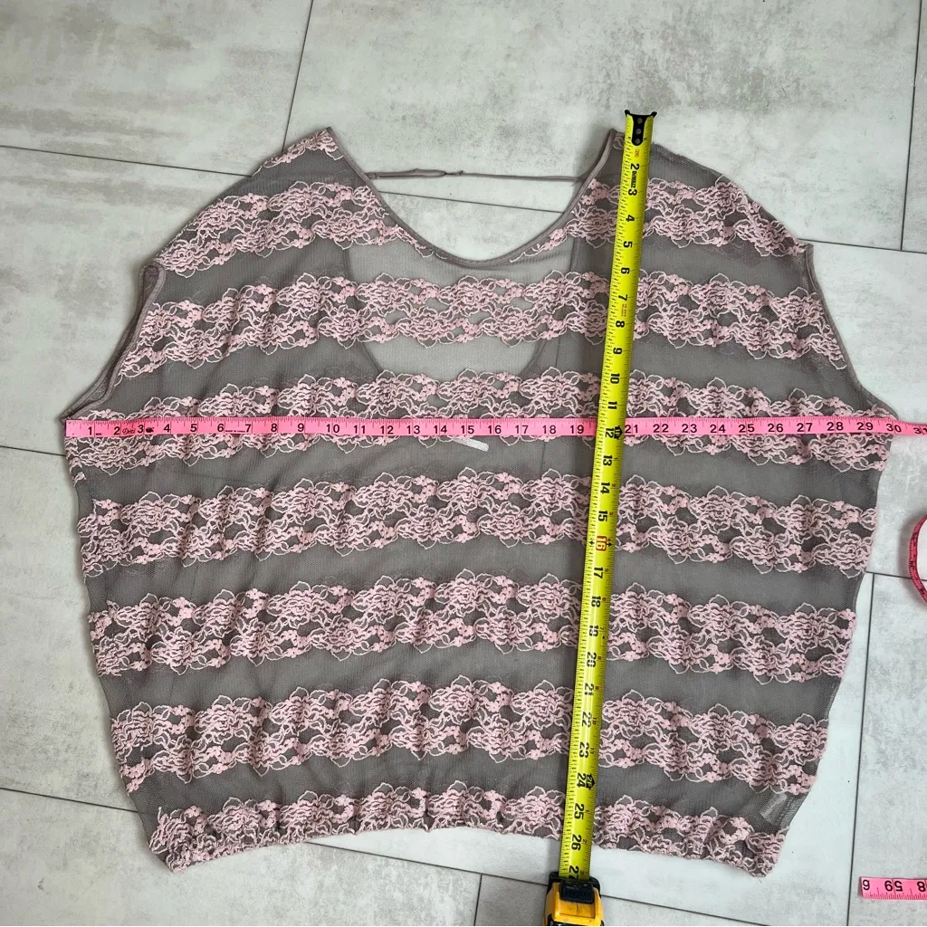 Free People Womens County Fair Blouse Top Sheer Taupe Pink Banded Bottom Size L - Image 9