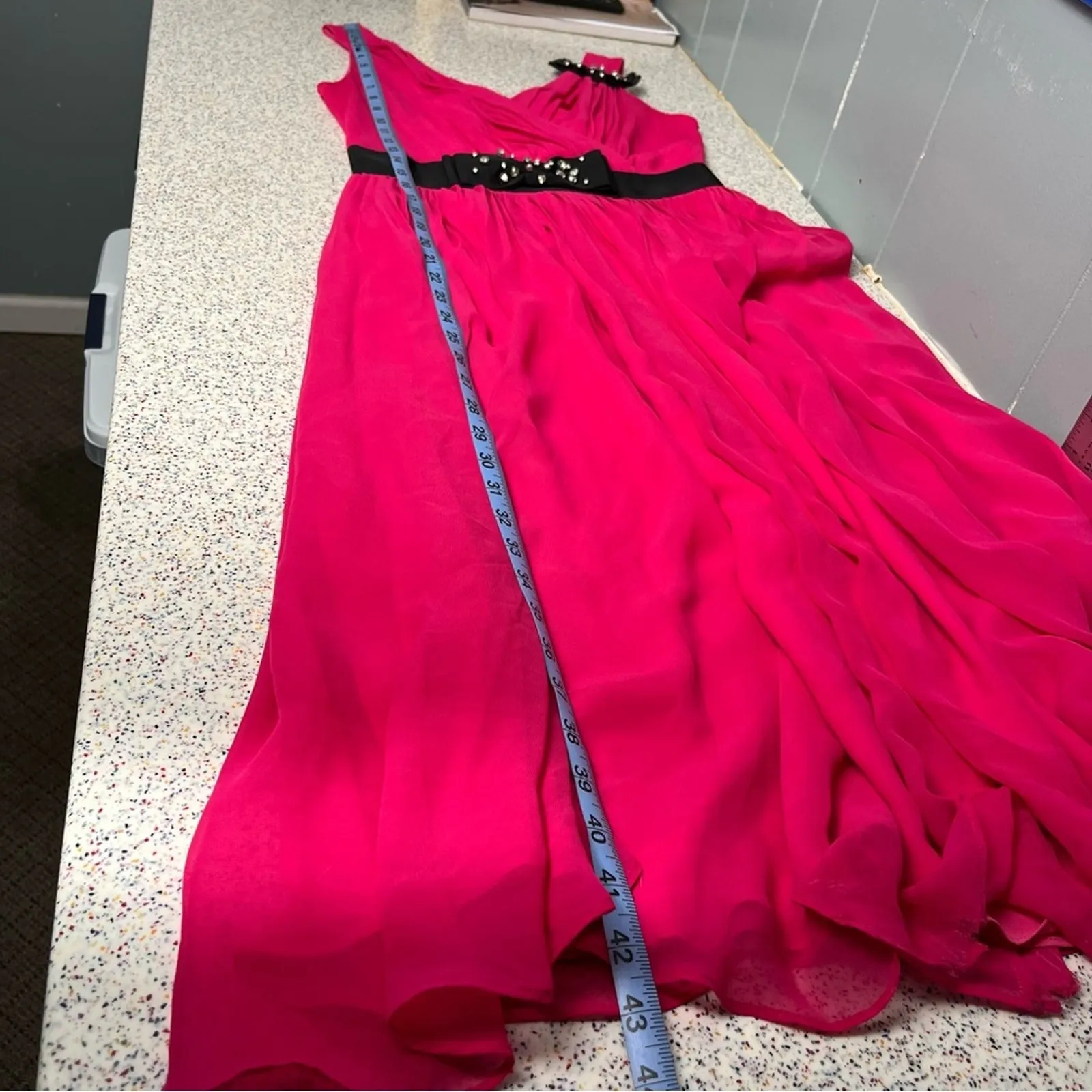 Kate Spade Chiffon Embellished Bow Midi Dress V Neck Hot Pink Women’s Size 2 - Image 12