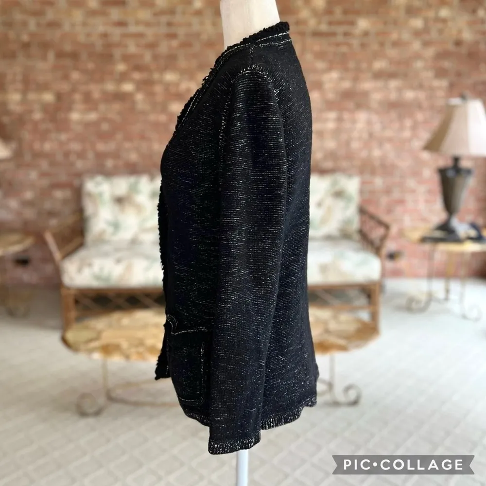 Doncaster Cardigan Fringe Black Wool Blend Sweater S Dressy Lunch Party Work - Image 9
