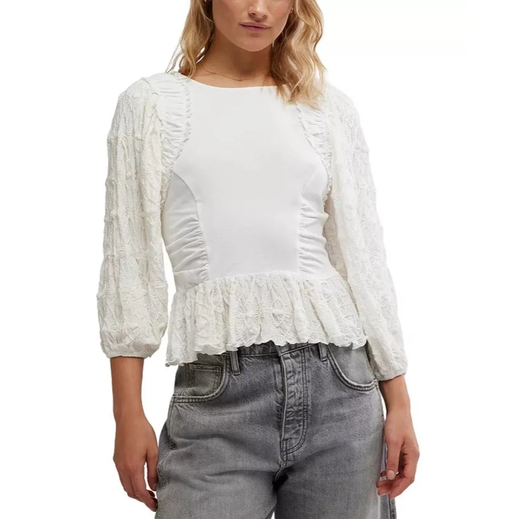 Free People Oliva Top in Optic White Small New Womens Long Sleeve Blouse - Image 10