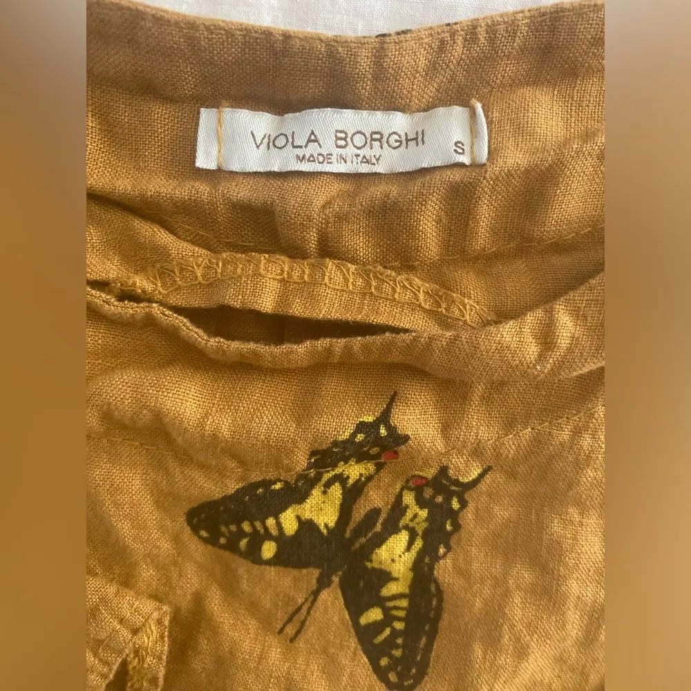 Viola Borghi Shirt Small 100% Linen Butterfly Top Made in Italy Boho Lagenlook Brown - Image 8