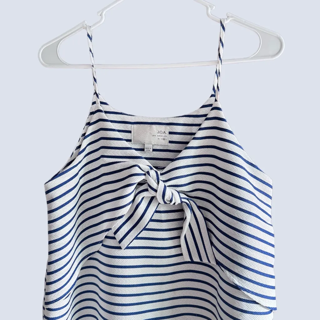 J.O.A Navy & White Striped Sleeveless Dress with Bow Detail - Size Medium - Image 3