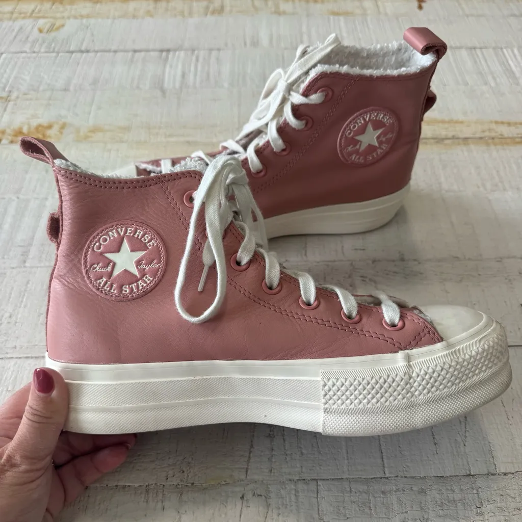 Converse All Star size 8‎ CTAS Lift Hi Rust Pink Leather Platform Sherpa Lined - Image 14