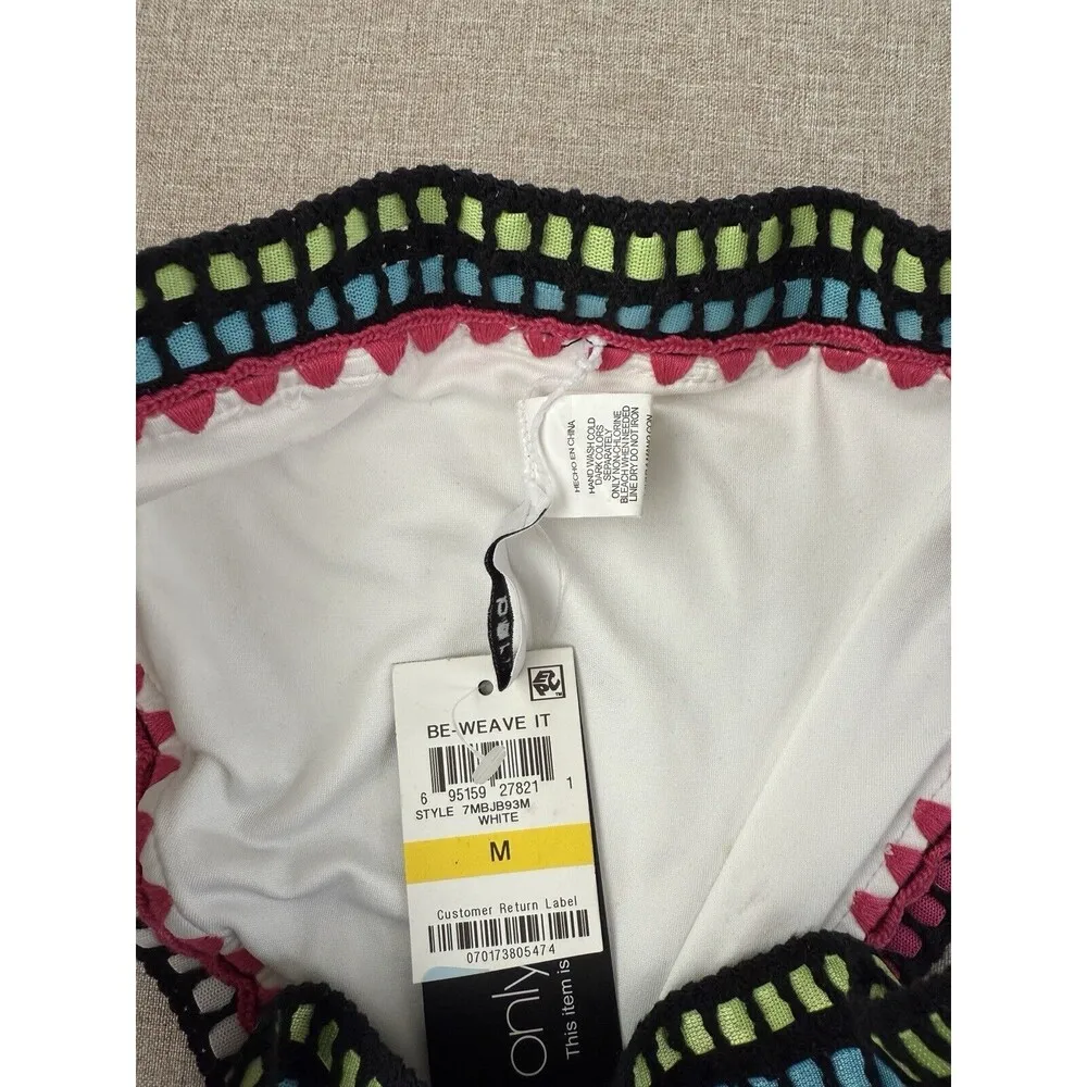 BAR III Women's Bikini Bottom White Pink Border Size Small Crochet trim - Image 7