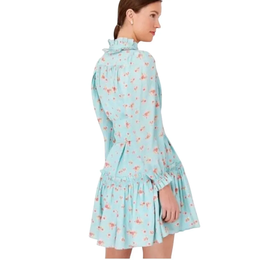 Hunter Bell - Blue Ikat Flower Blakely Dress 100% Silk Sz M - Image 2