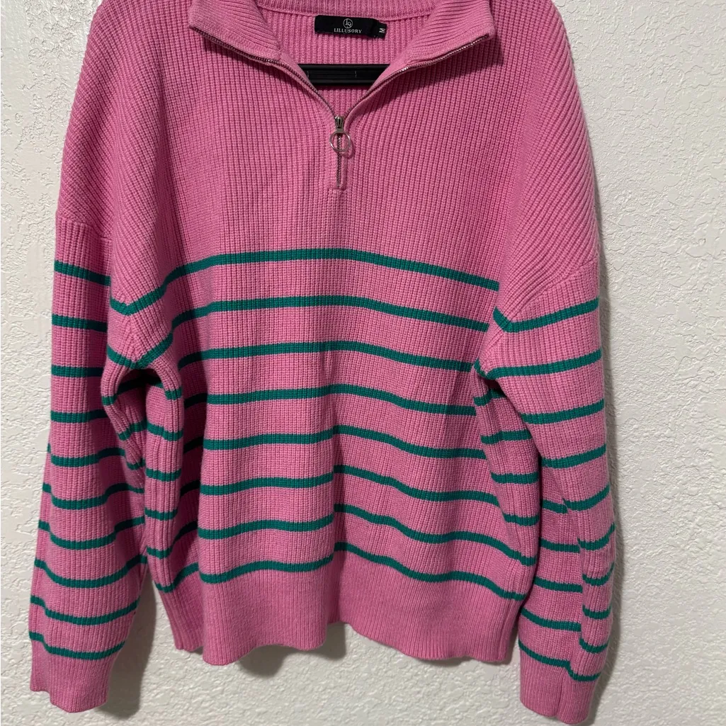 Lillusory Mock Neck Strip Sweater Pink Size M - Image 2