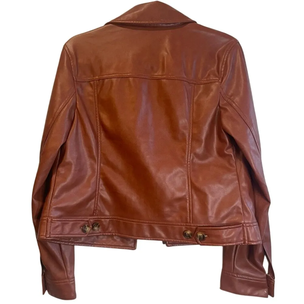 Bagatelle Mahogany Brown Motorcycle Soft Faux Leather Jacket Medium - Image 8