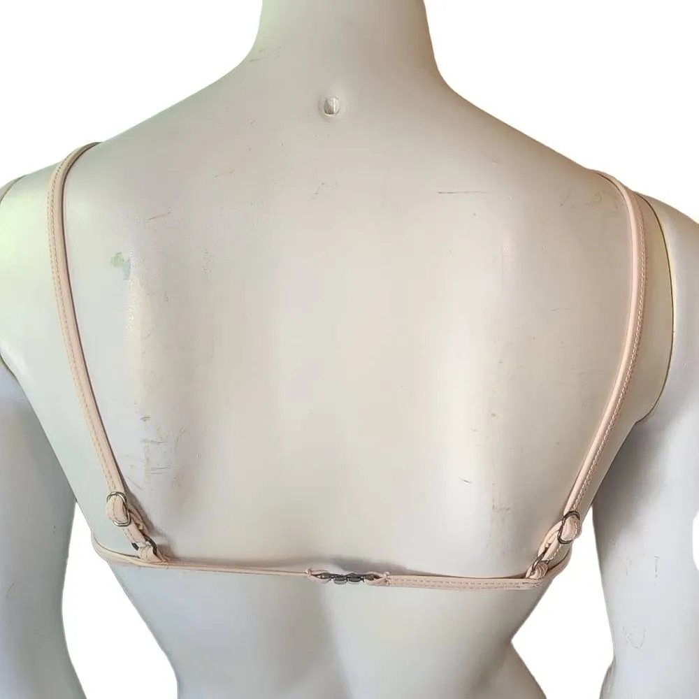 White & Beige Ribbed Bikini Top (S) - Image 4