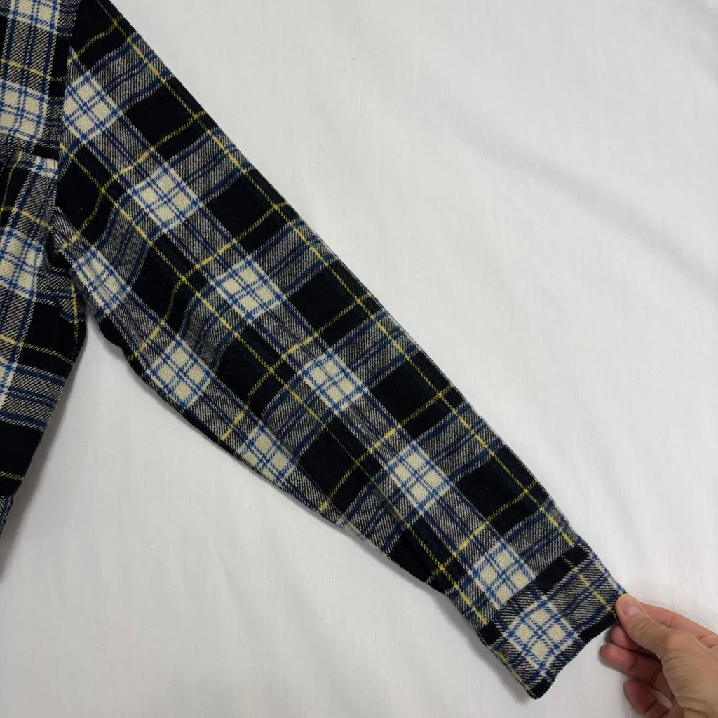 Calvin Klein Wool Cropped Jacket Womens M Navy Plaid Flannel Y2K Grunge Street - Image 3