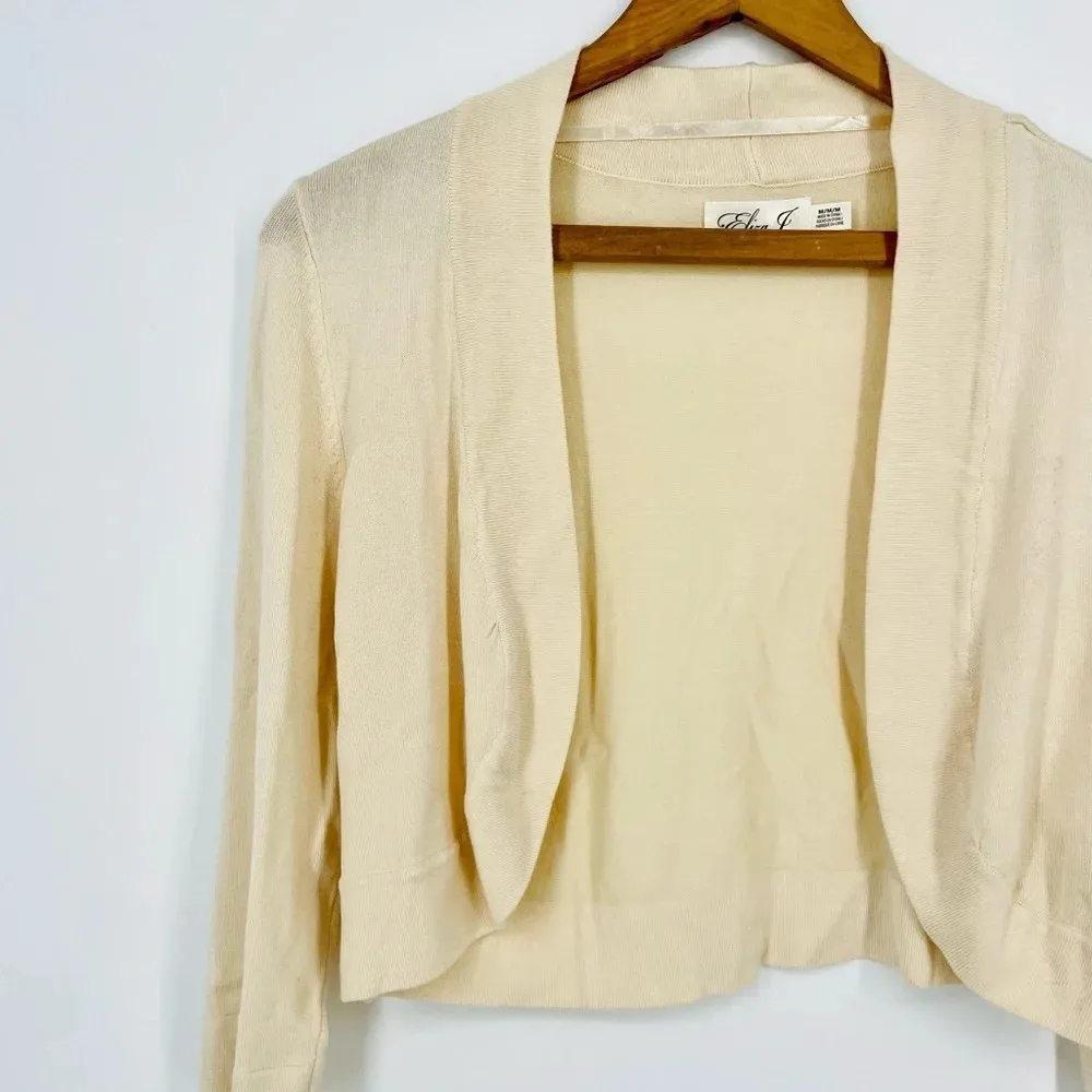 Eliza J Cream Bolero Cardigan Sweater 3/4 Sleeve in Cream Size M - Image 5