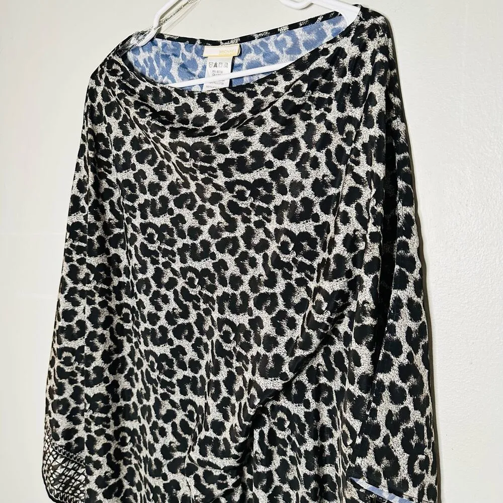 NWT Michael Michael Kors Black Grey Cheetah Print Poncho Style Swim Top Size XS - Image 5